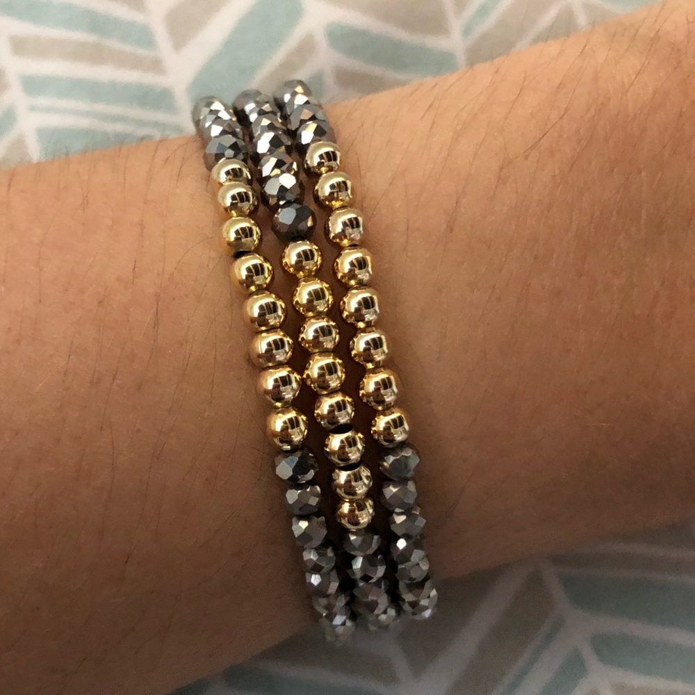 Gold filled bracelets with silver crystal beads